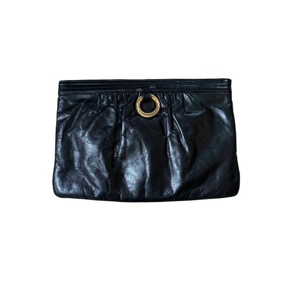 Morris Moskowitz Vintage Black Leather‎ Clutch with Gold Ring - Picture 2 of 6